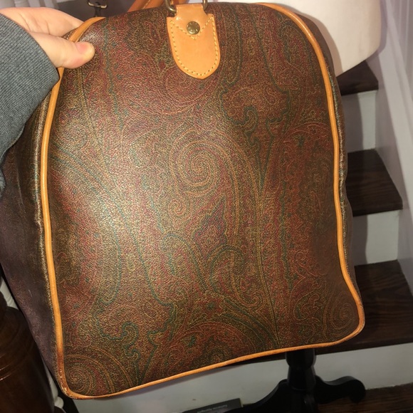 M ETRO MILANO Paisley Coated Canvas Vachetta Leather Boston Travel Bag 60 - Picture 4 of 14